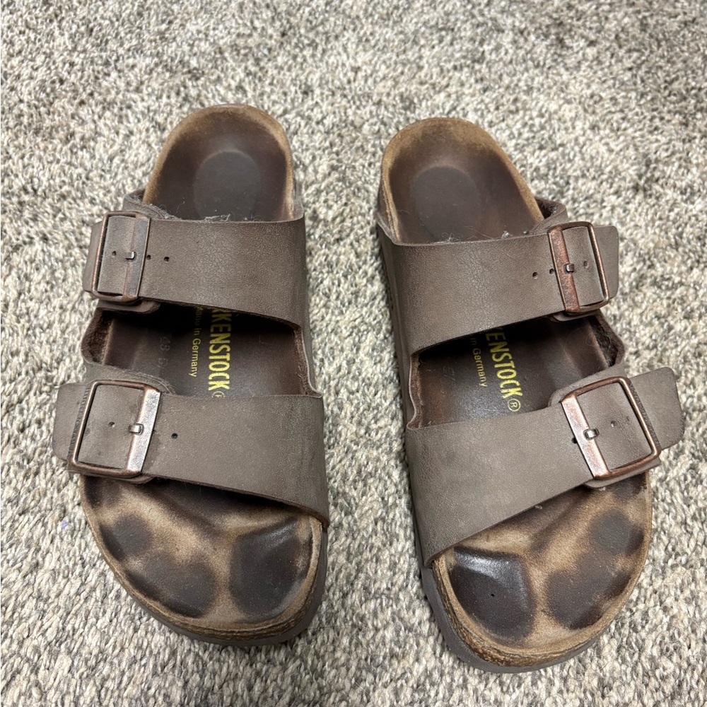 Birkenstock Brown Sandals with Adjustable Straps and Contoured Footbed